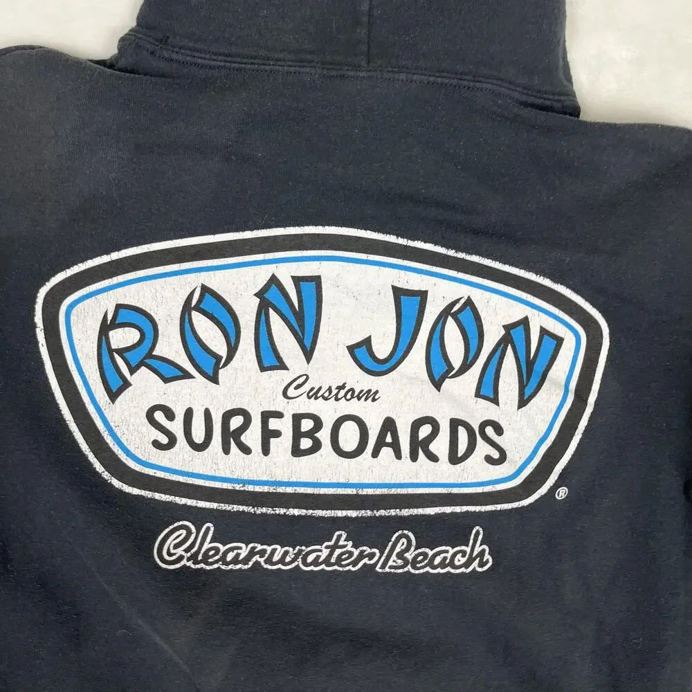 VTG Ron Jon Surf Shop Hoodie Mens Small Black Fleece Pullover Sweatshirt Surf